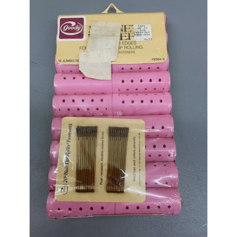 NEW Vintage GOODY Pink Magnetic JUMBO 1-1/8”Rollers Curlers Fasteners 9564-4 18